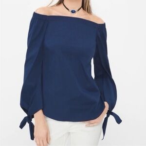 White House black market S Navy Blue off or on shoulder 3/4 sleeve Top